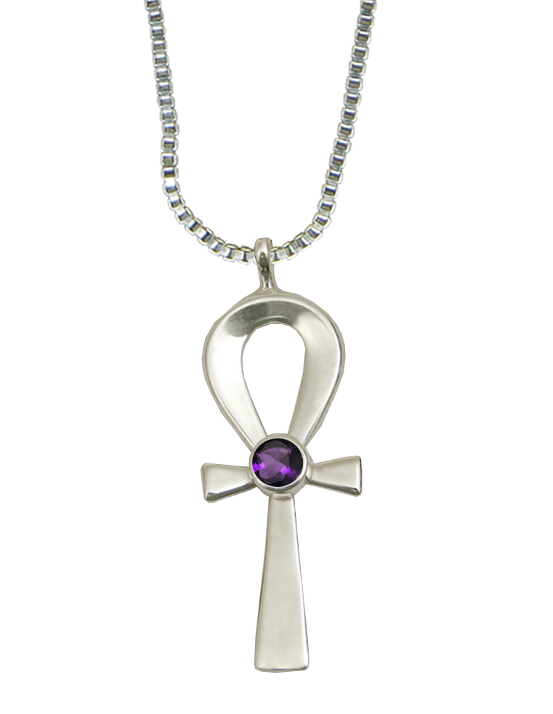 Sterling Silver Ankh Pendant With Amethyst and